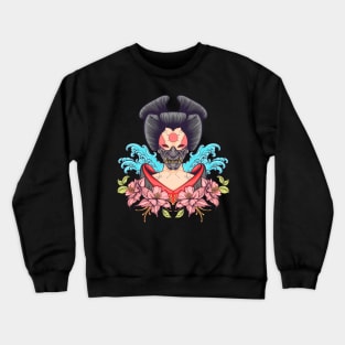 oni mask red girl samurai water flower Crewneck Sweatshirt